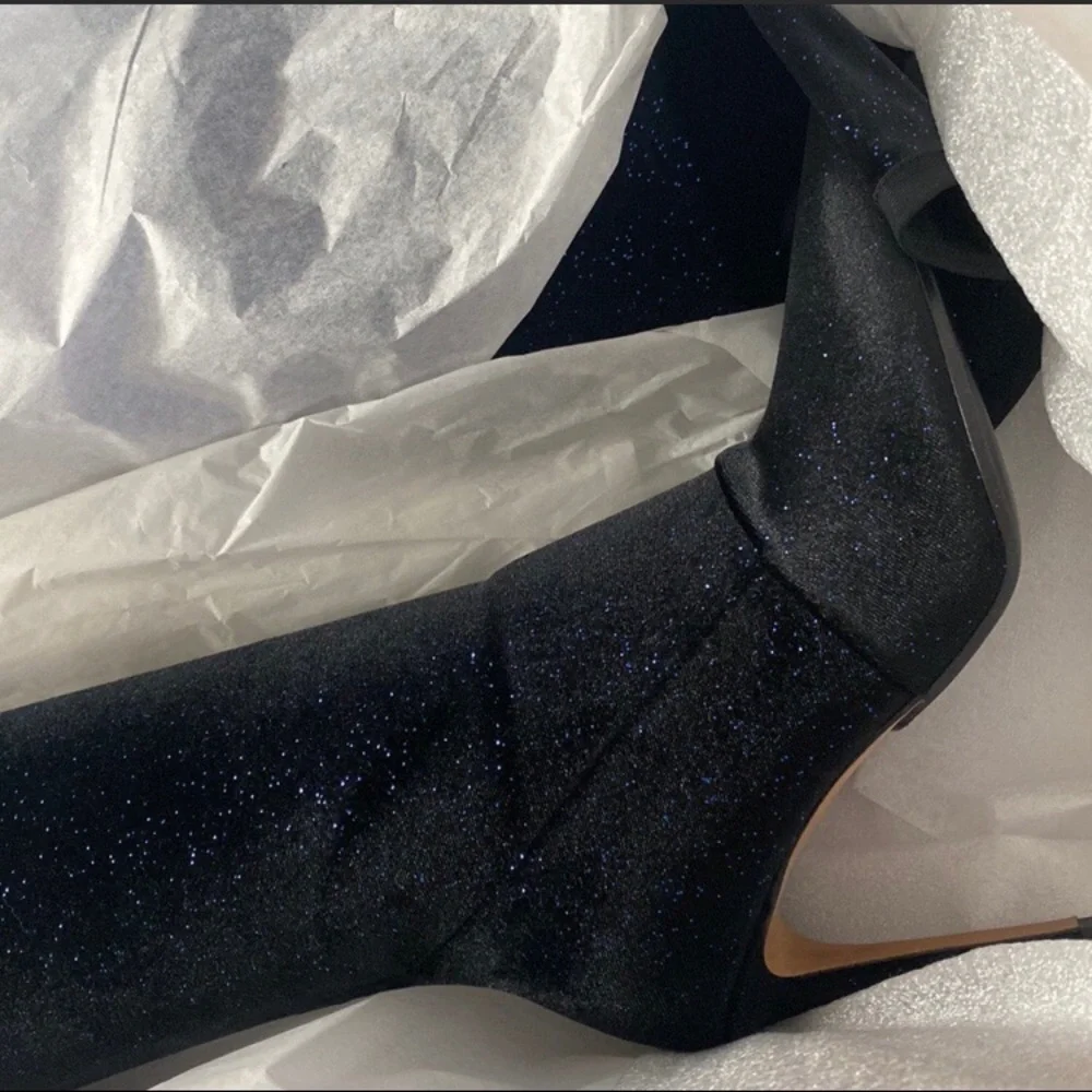 BALMAIN Amazone Thigh-High Glitter Velvet Boots